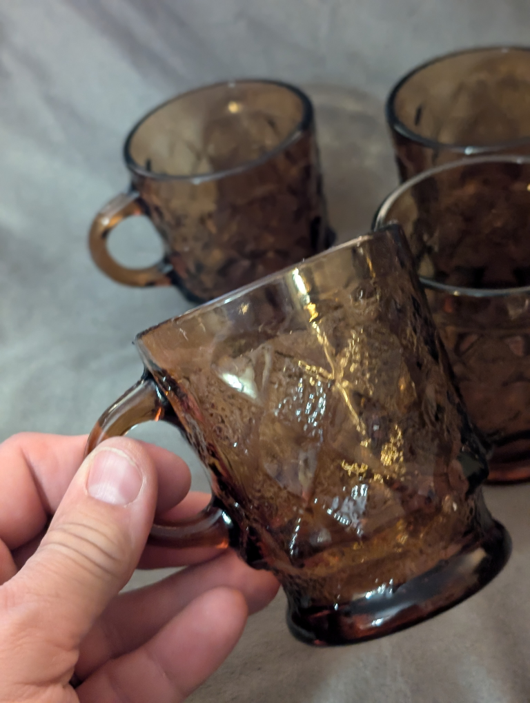 VINTAGE Fire King Anchor Hocking Set of 4 Amber Kimberly Mugs⚽ image indicator(3)