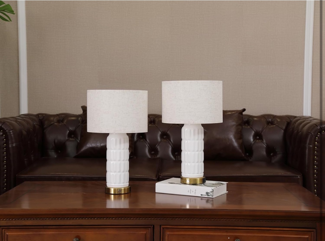 18" White Ceramic Table Lamps, Set of 2, with Touch Control - photo 3