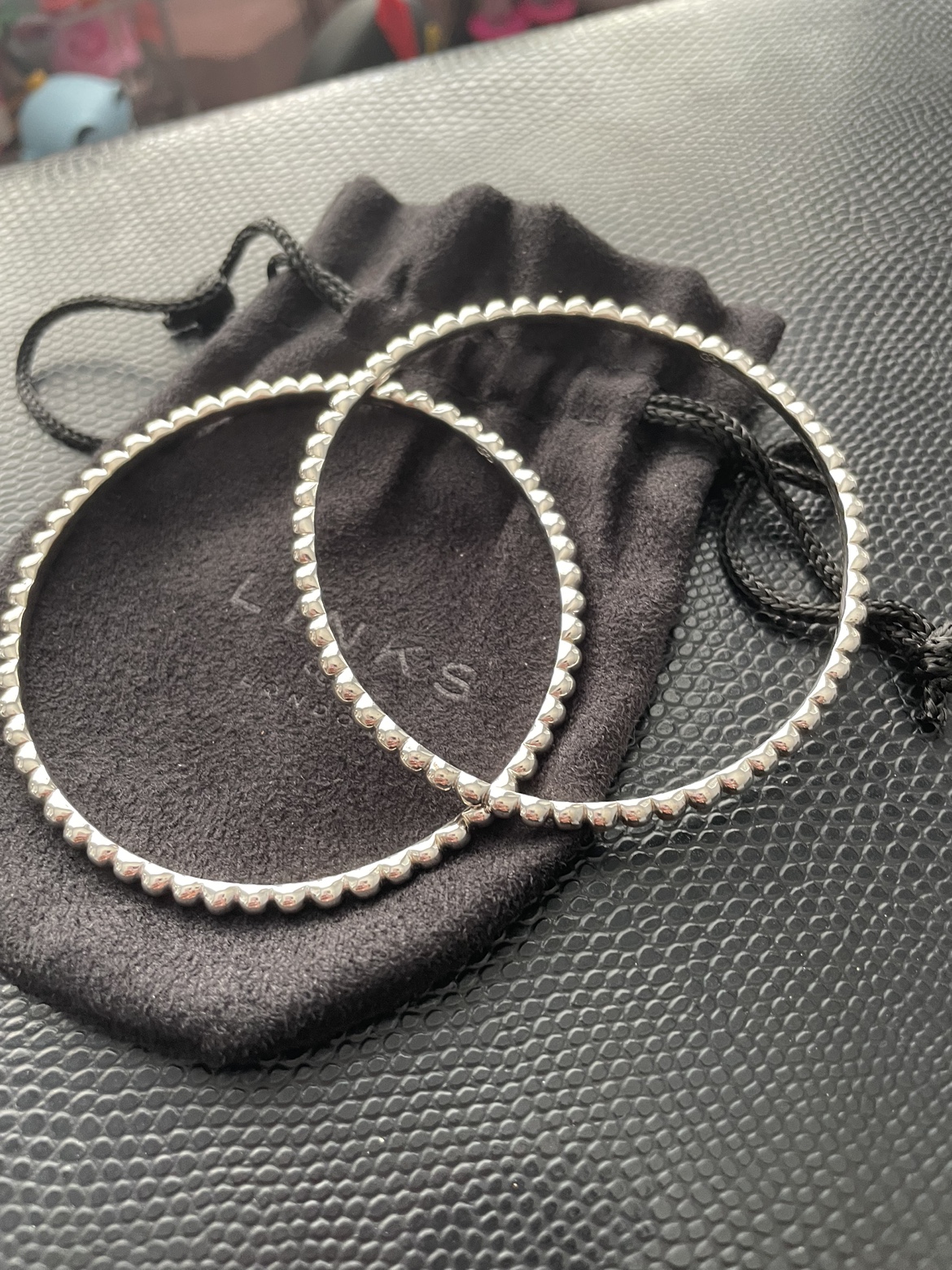 Links of London Sterling Silver Beaded Bangle Set (with Pouch