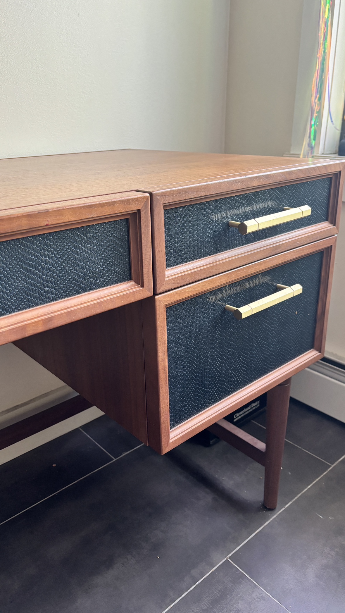 Solid Walnut Double Drawer Desk with Brass Metals Pulls - photo 3