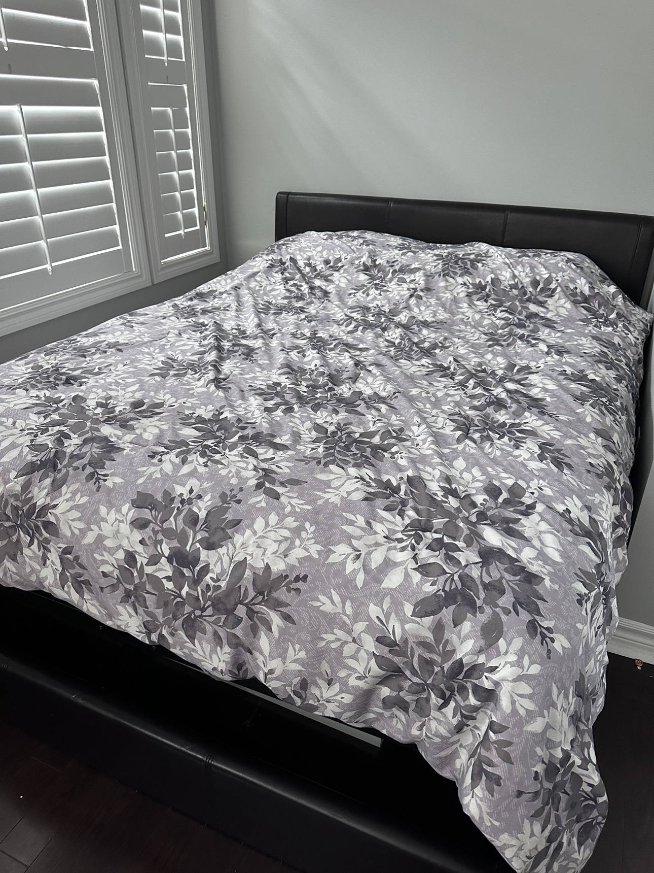 Queen bed including leather head board, frame, and maters