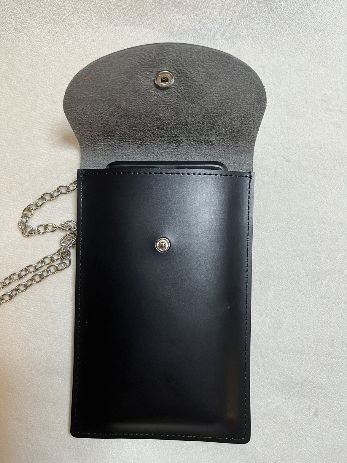Black Leather Phone Pouch with Chain Strap - photo 4