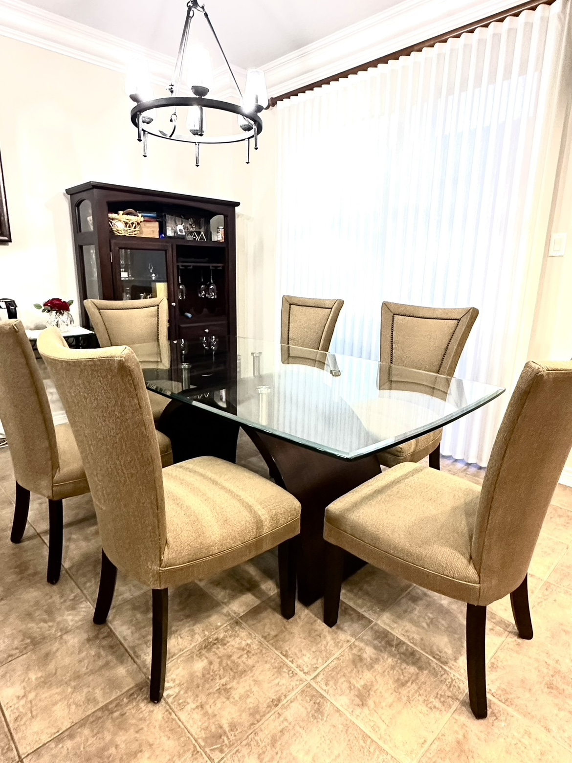 Modern Tempered Glass Top Dining Room Table with 6 Chairs - photo 2