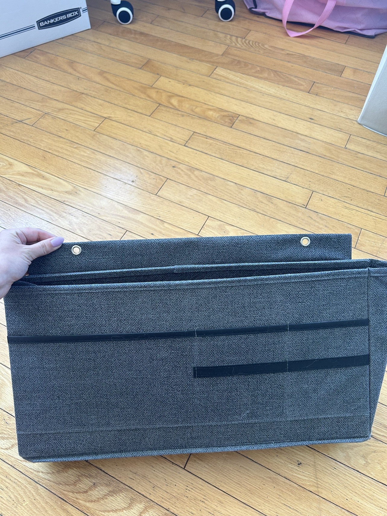 📚 hanging desk fabric organizer with pockets - grey image indicator(3)