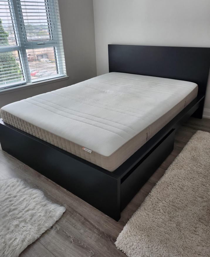IKEA MALM Queen Size Bed with Haugesund Mattress and Drawers.