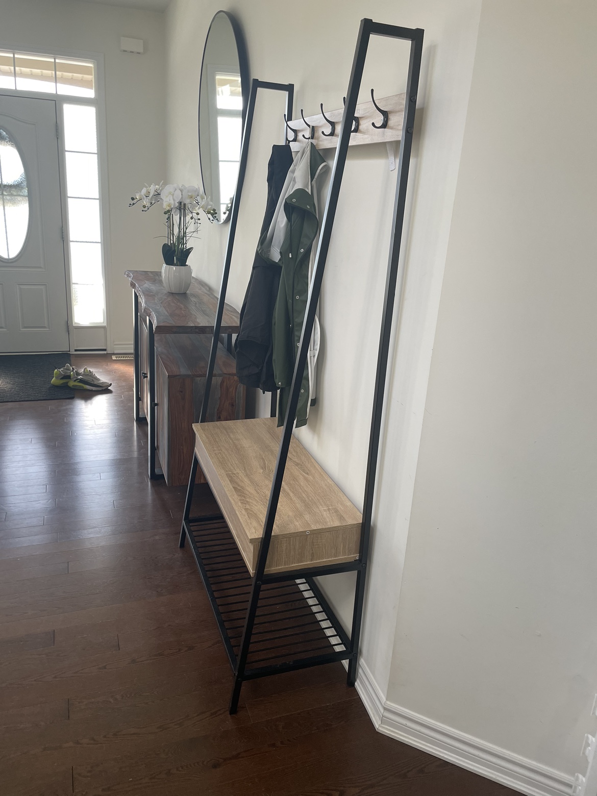5-Hook Entryway Coat/Shoe Rack w/bench