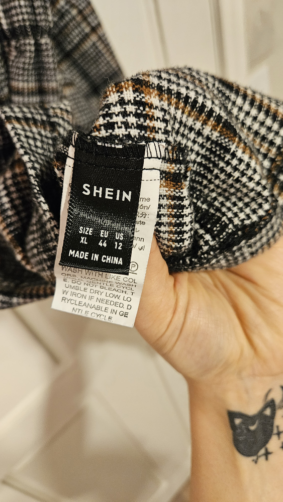 SHEIN Plaid Print Button Detail A-line Dress Grey / XL(US 12) image indicator(5)