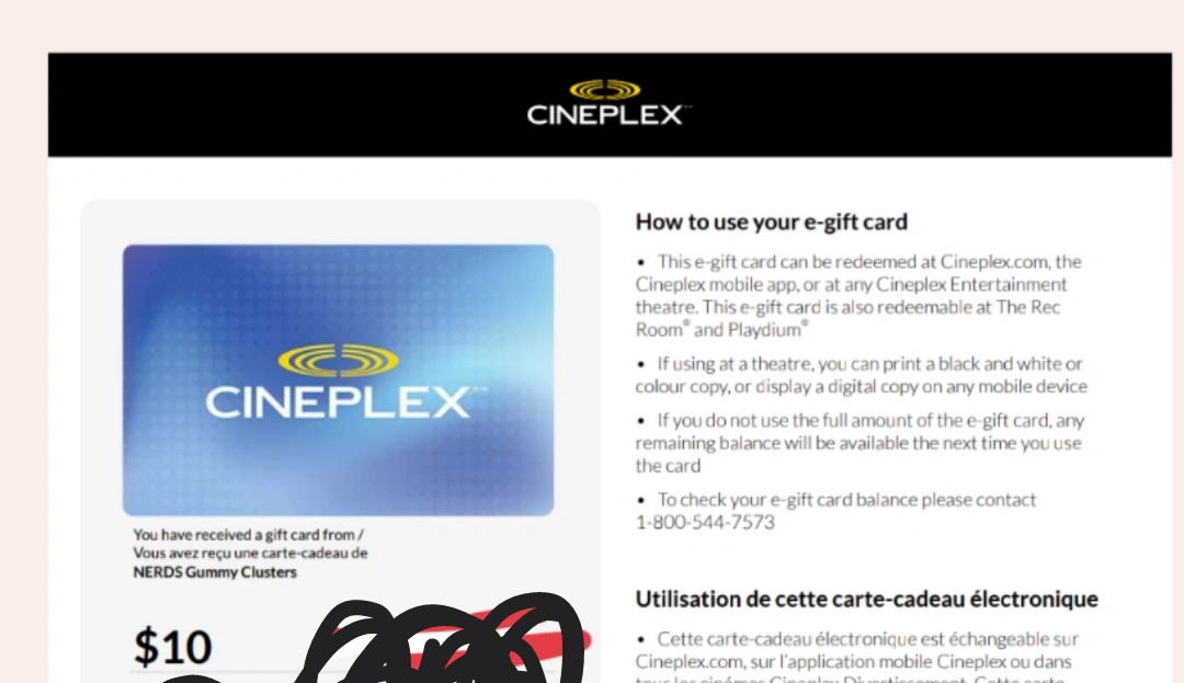 Cineplex e-gift card $10 ⚽