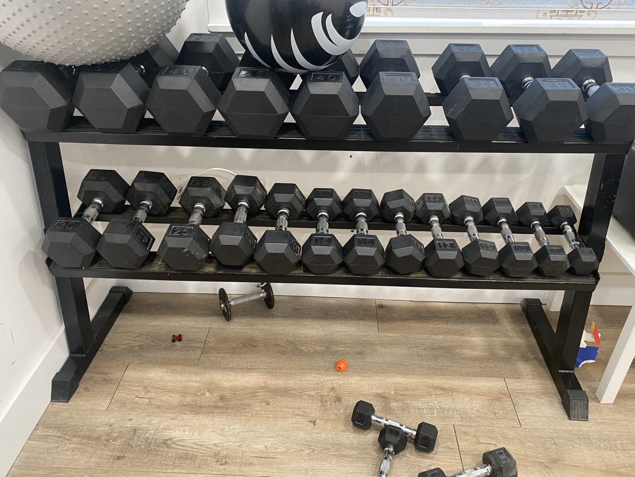 Cheap! dumbbell set, squat rack, cable & weight stack, ect