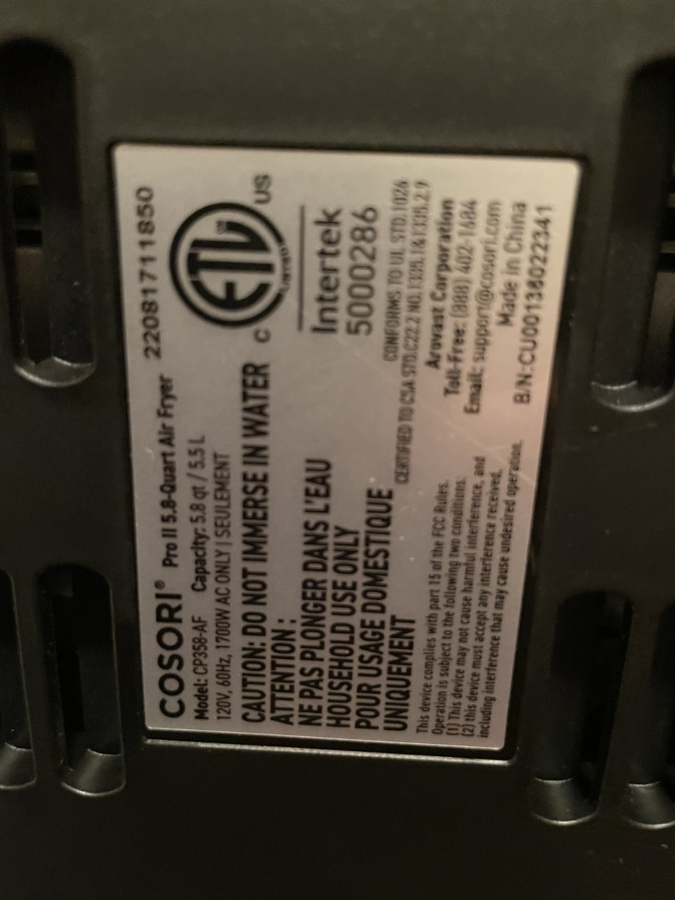 Airfry 11”x12” 5.8-1700w was $140 image indicator(7)