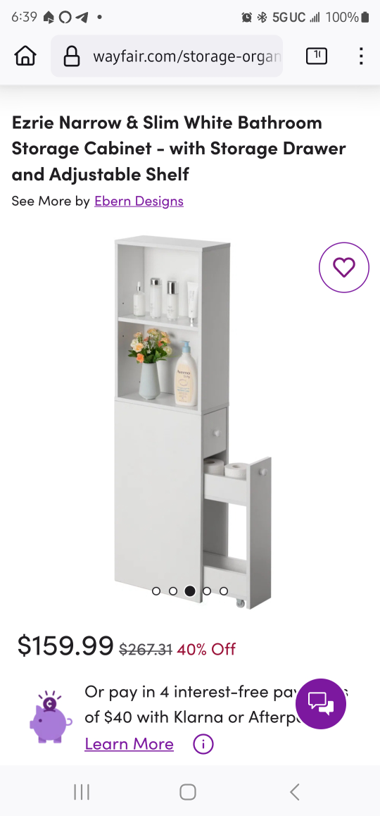 Tall Slim Bathroom Shelf with Drawer