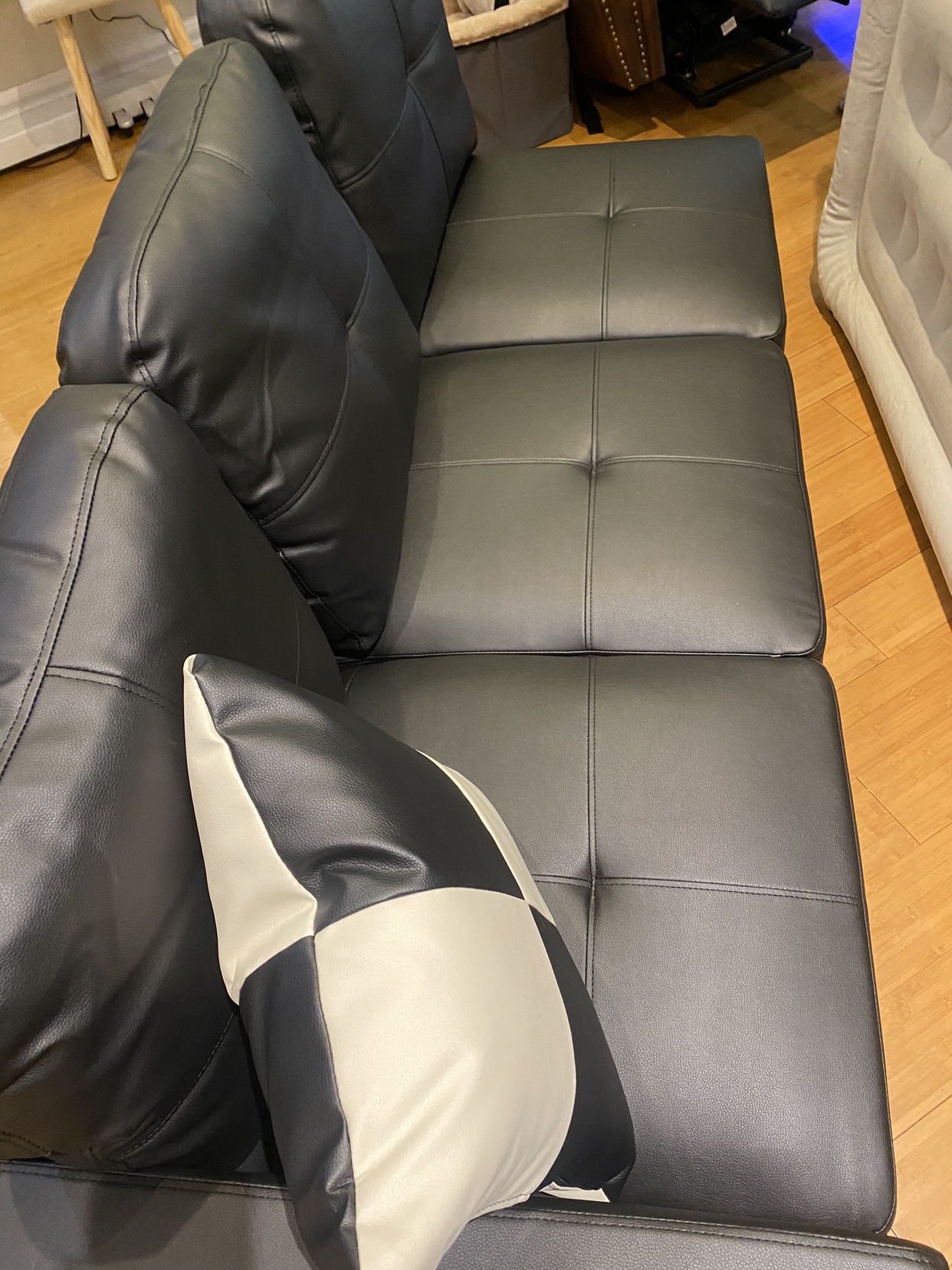 Ahsanul Black Faux Leather sofa image indicator(4)