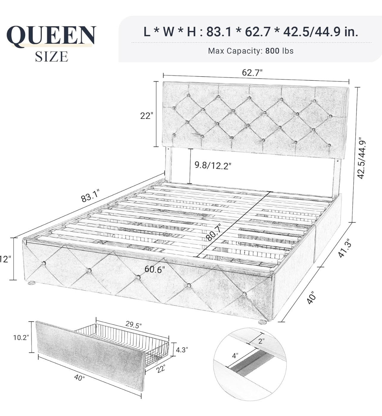 Allewie Upholstered Queen Size Platform Bed Frame - photo 2