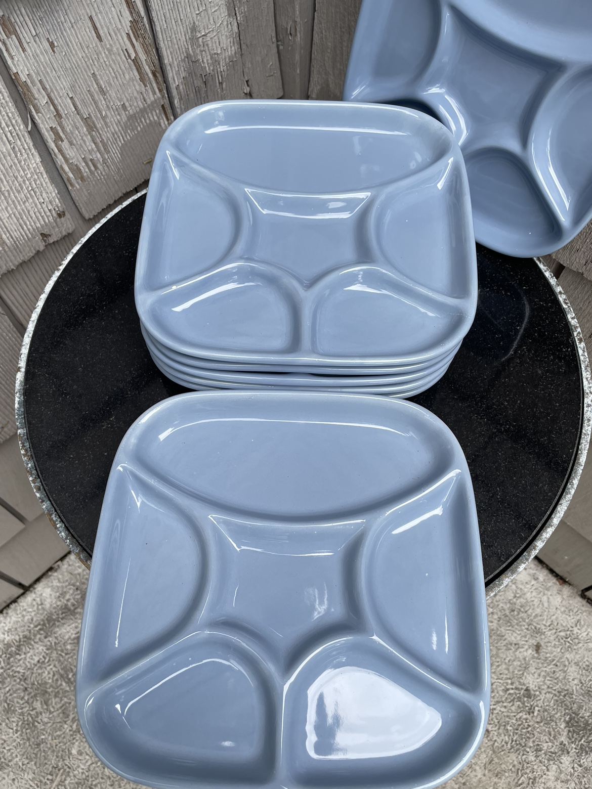 Japan, sushi light blue square plates lots of 8 fondue ceramic image indicator(6)