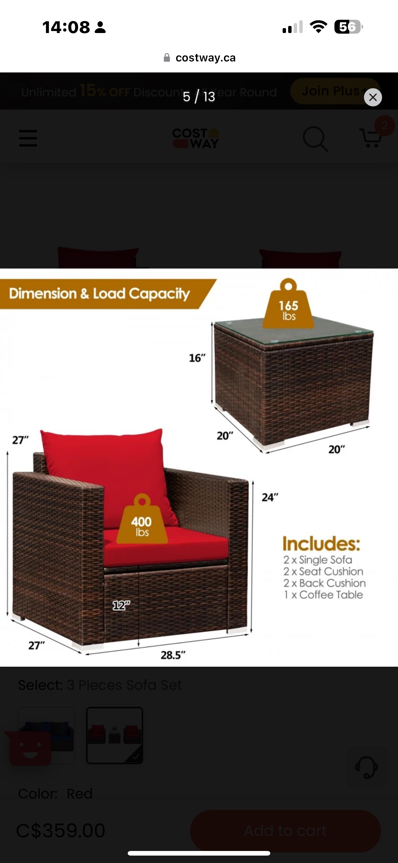 3 PCS patio rattan furniture set with cushions - photo 2