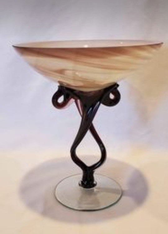 Josefina Krosno Art Glass compote, bowl, dish, champagne