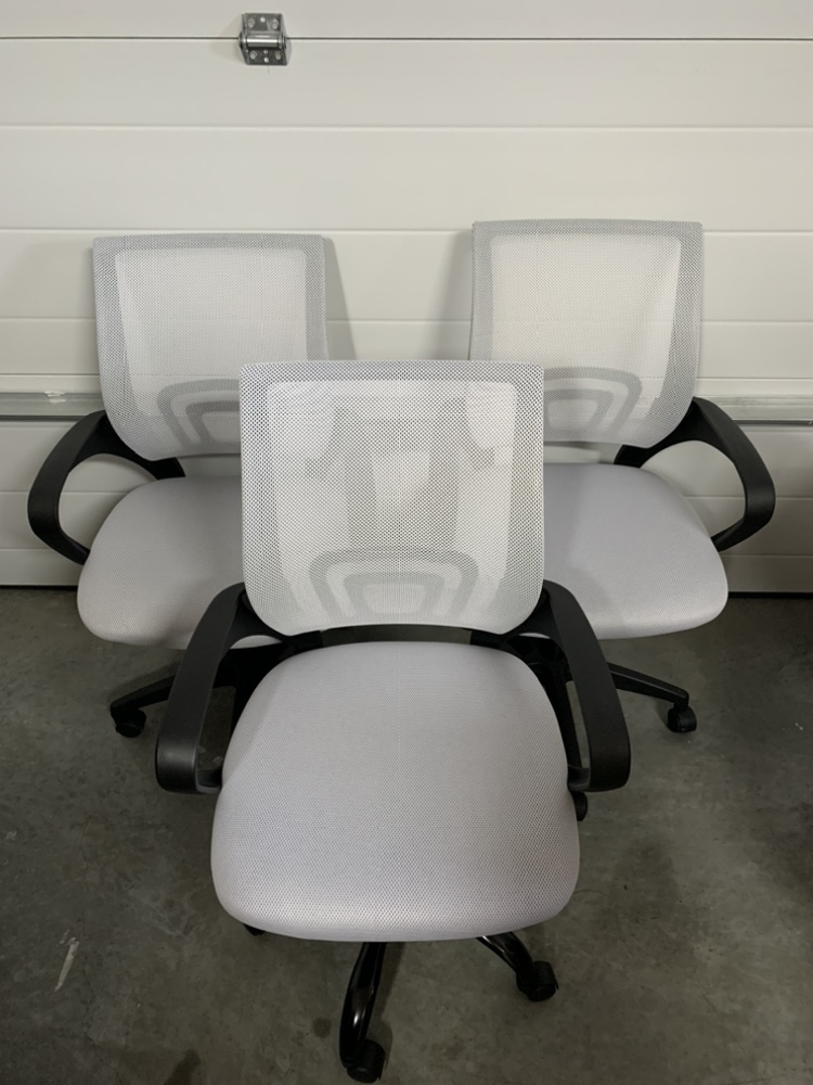 Three White Office Chairs