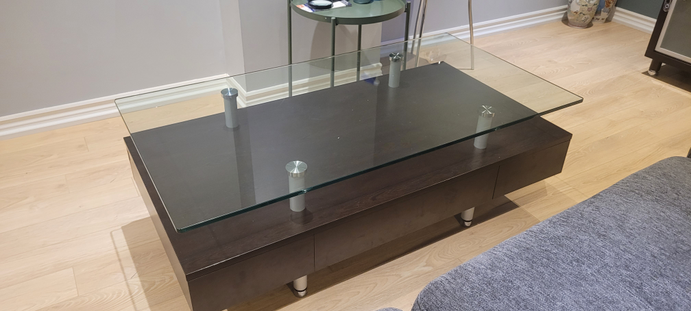 glass top coffee table with storage - photo 2