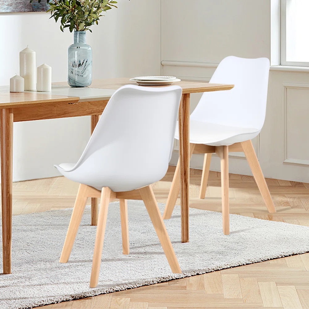 2 White chair - soft leather padded and wooden legs - photo 4
