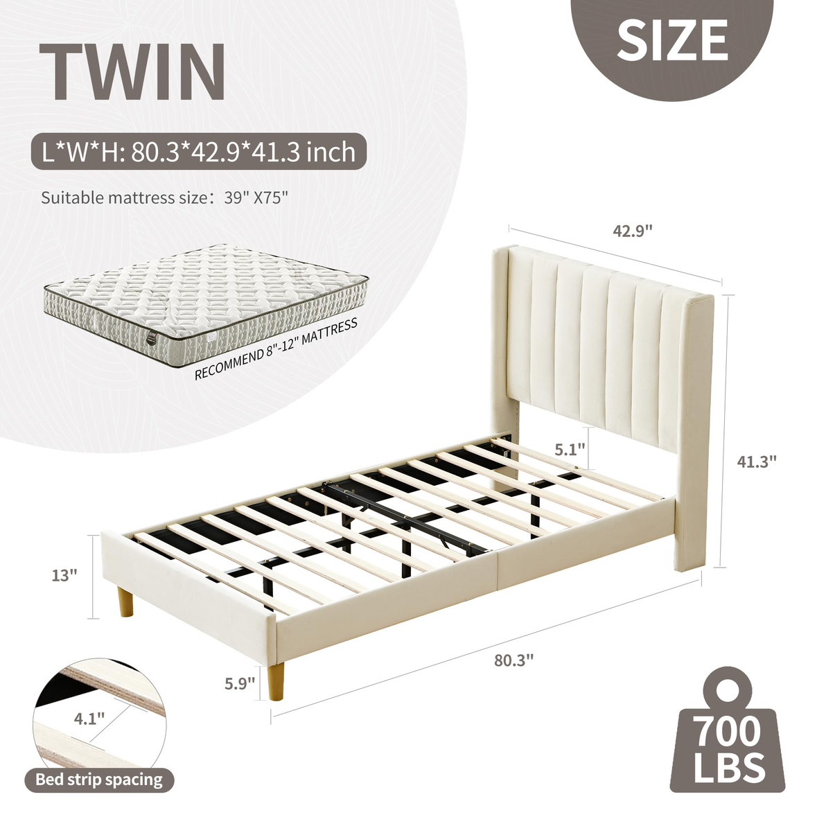 New YUHUASHI Upholstered Platform Bed Frame/Twin Bed Frame - photo 5
