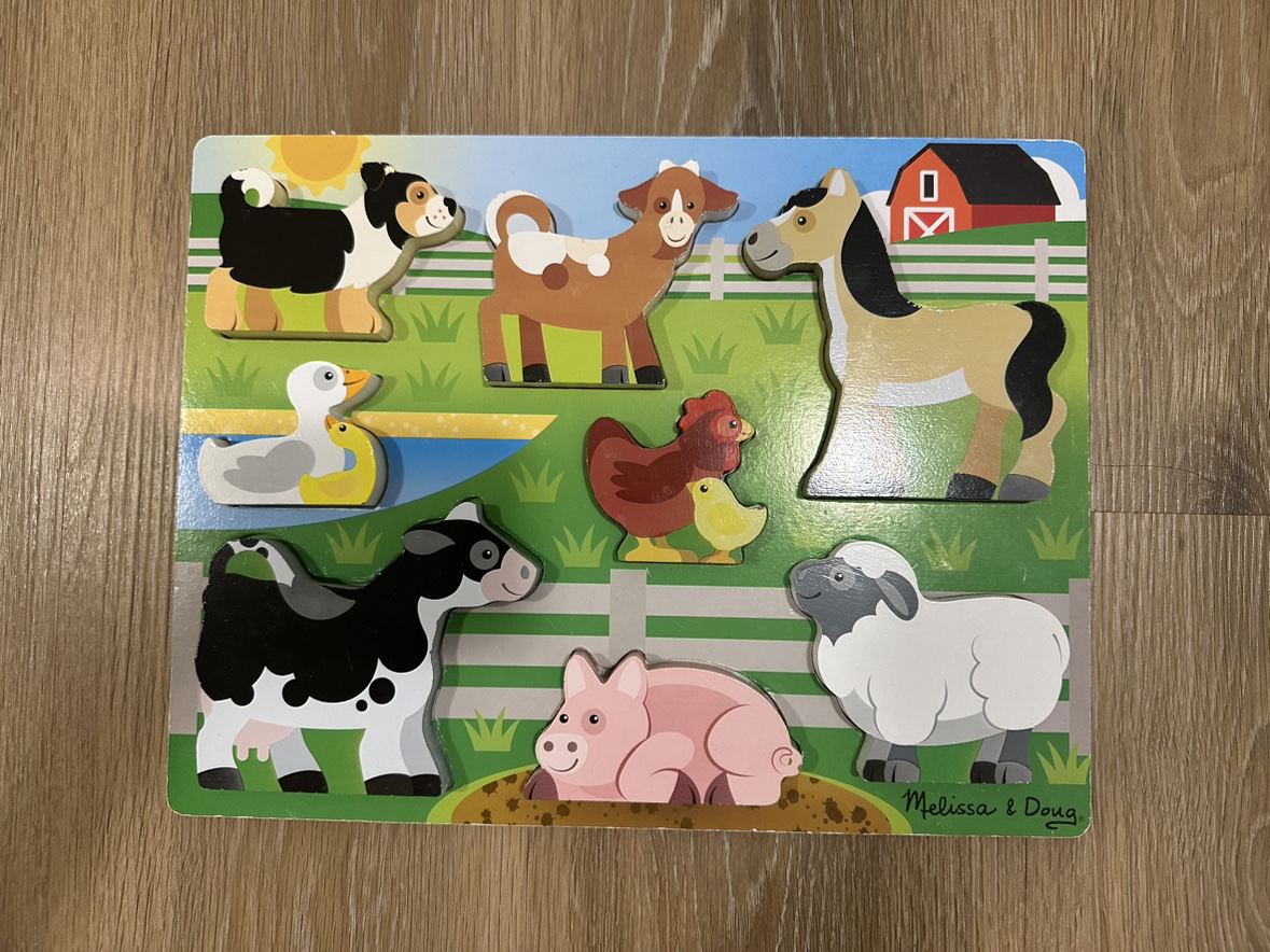 Wooden Puzzle Farm & Shapes - Excellent Condition thumbnail