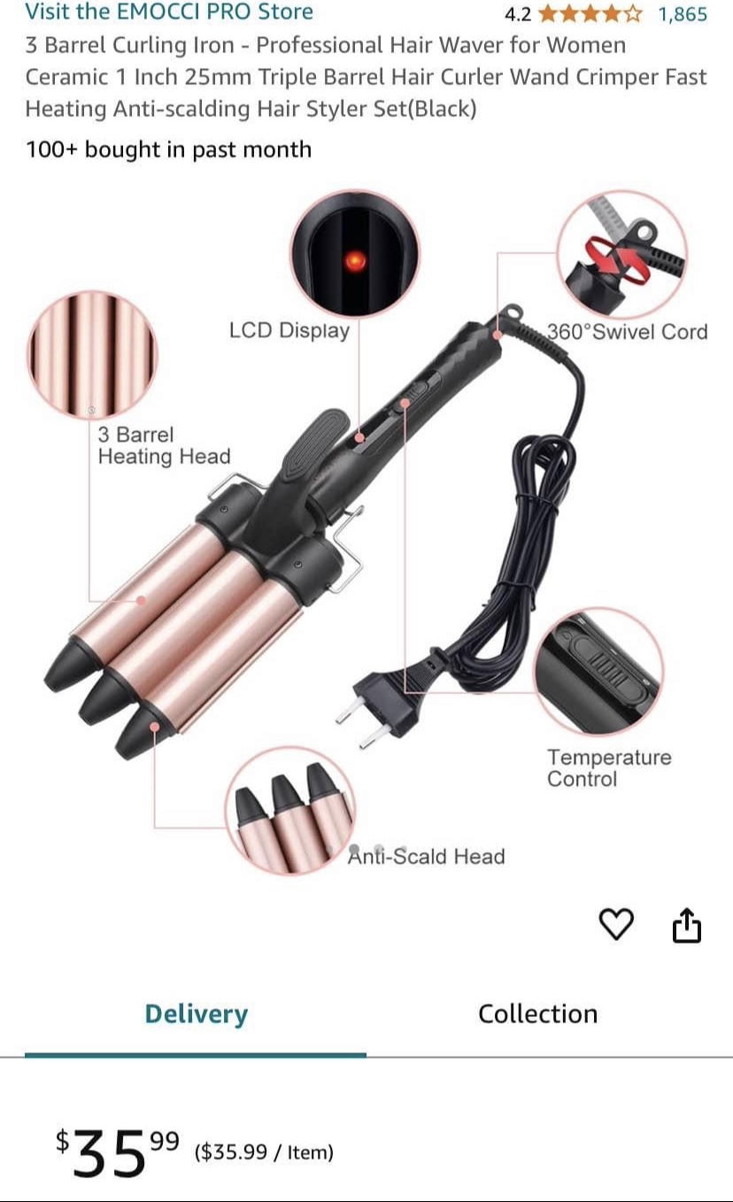 New in box 3 barrel hair curling iron- 2 left image indicator(2)
