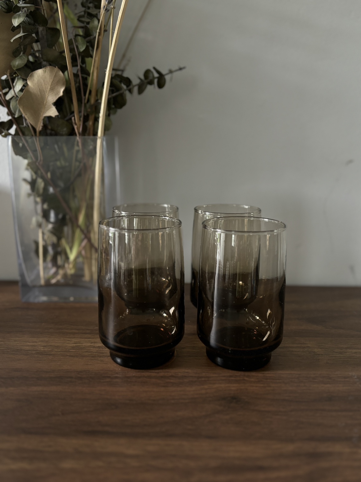 4 Vintage smoked glass tumbler set