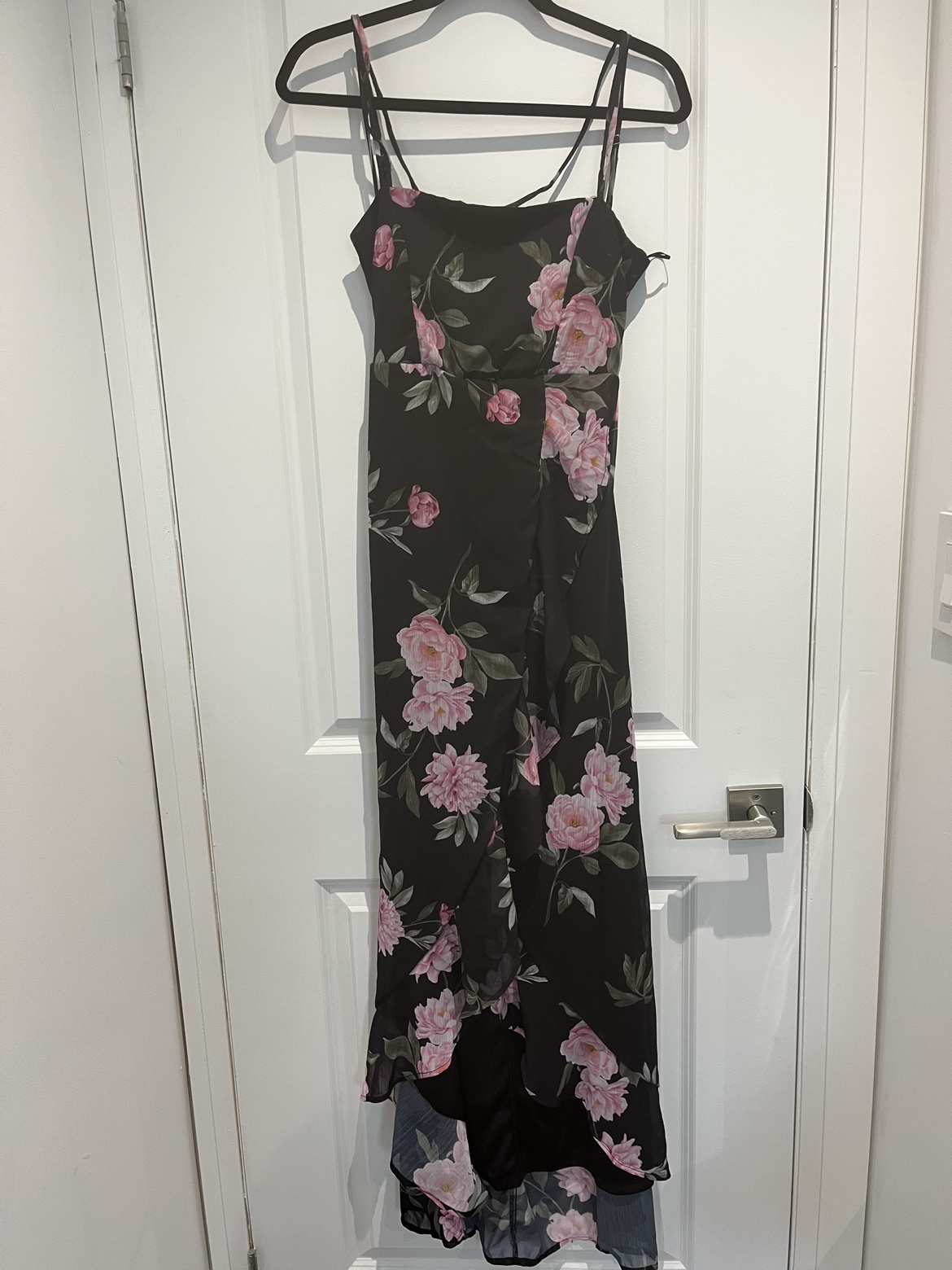 Cute Black Floral High Low Dress with Tie back image indicator(3)