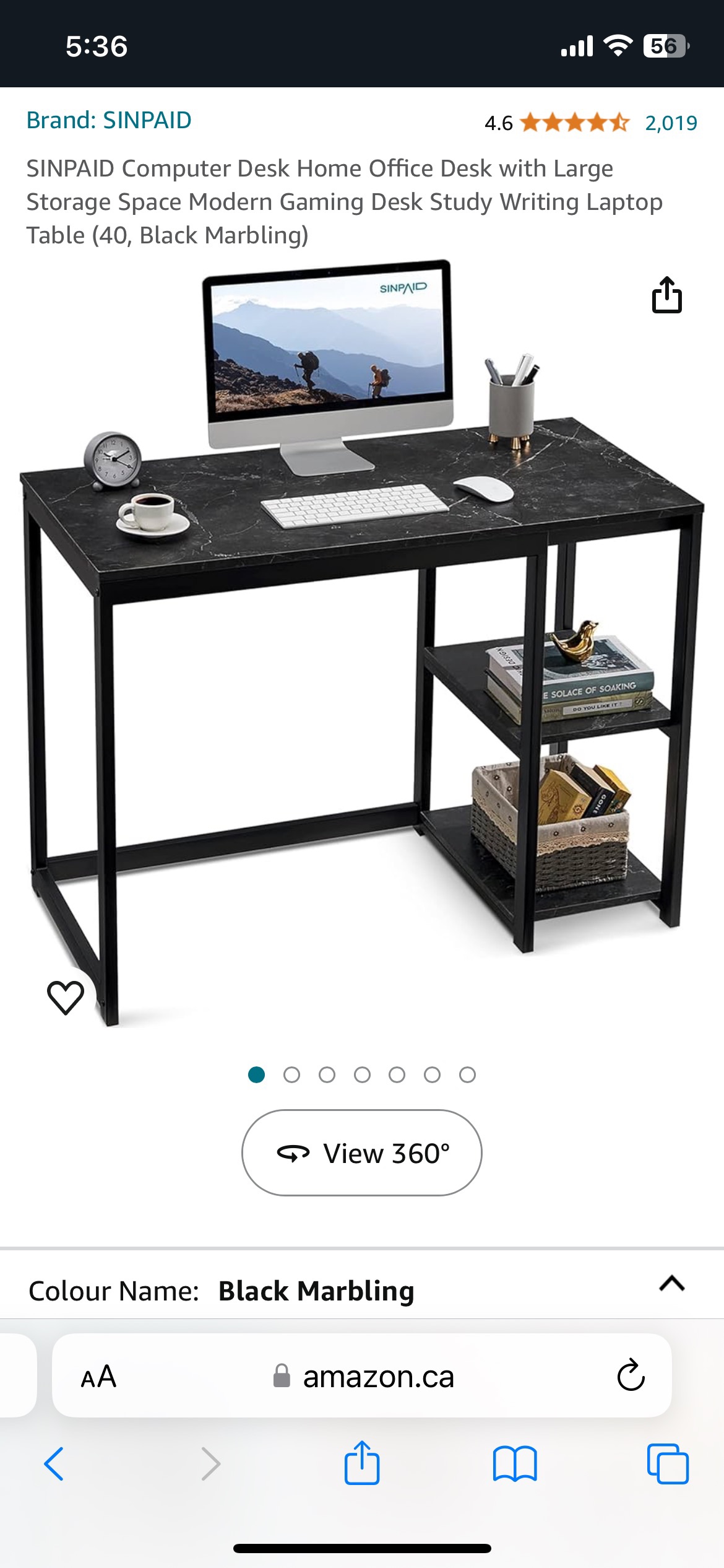 40” Home Office Computer Desk w/ Drawer - Black Marble Pattern image indicator(2)