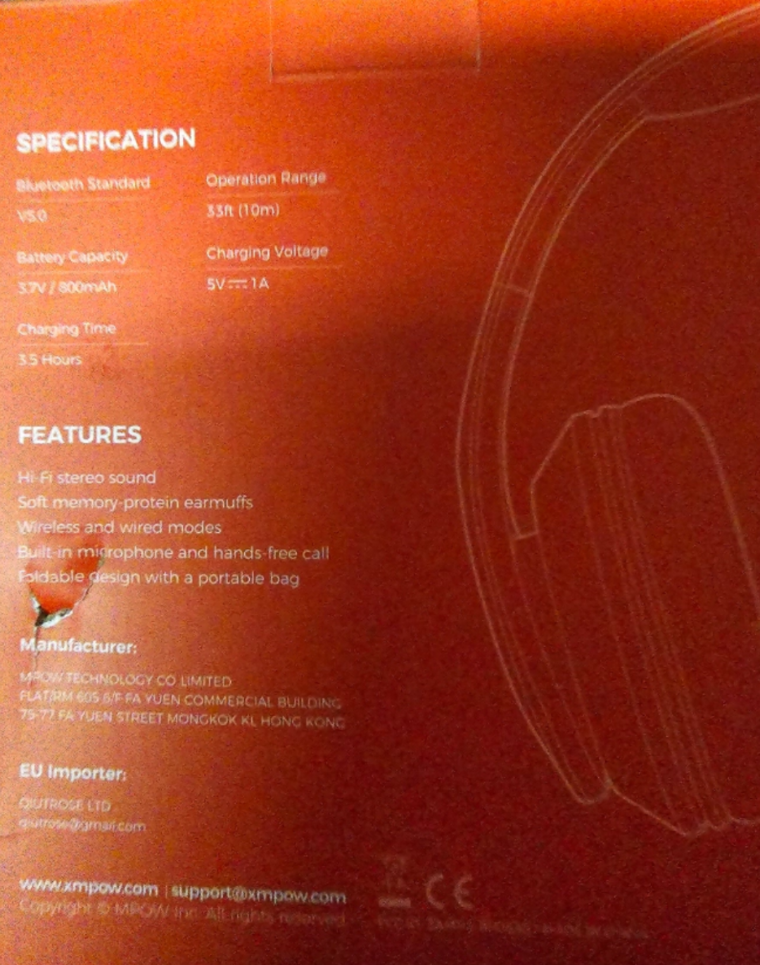 Mpow BH059A Bluetooth Over Ear Headphones - Black/Red image indicator(5)