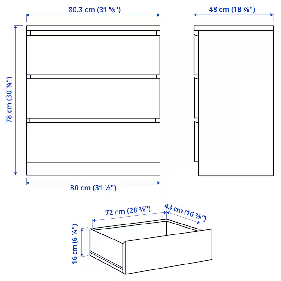 MALM 3-chest drawer - photo 2