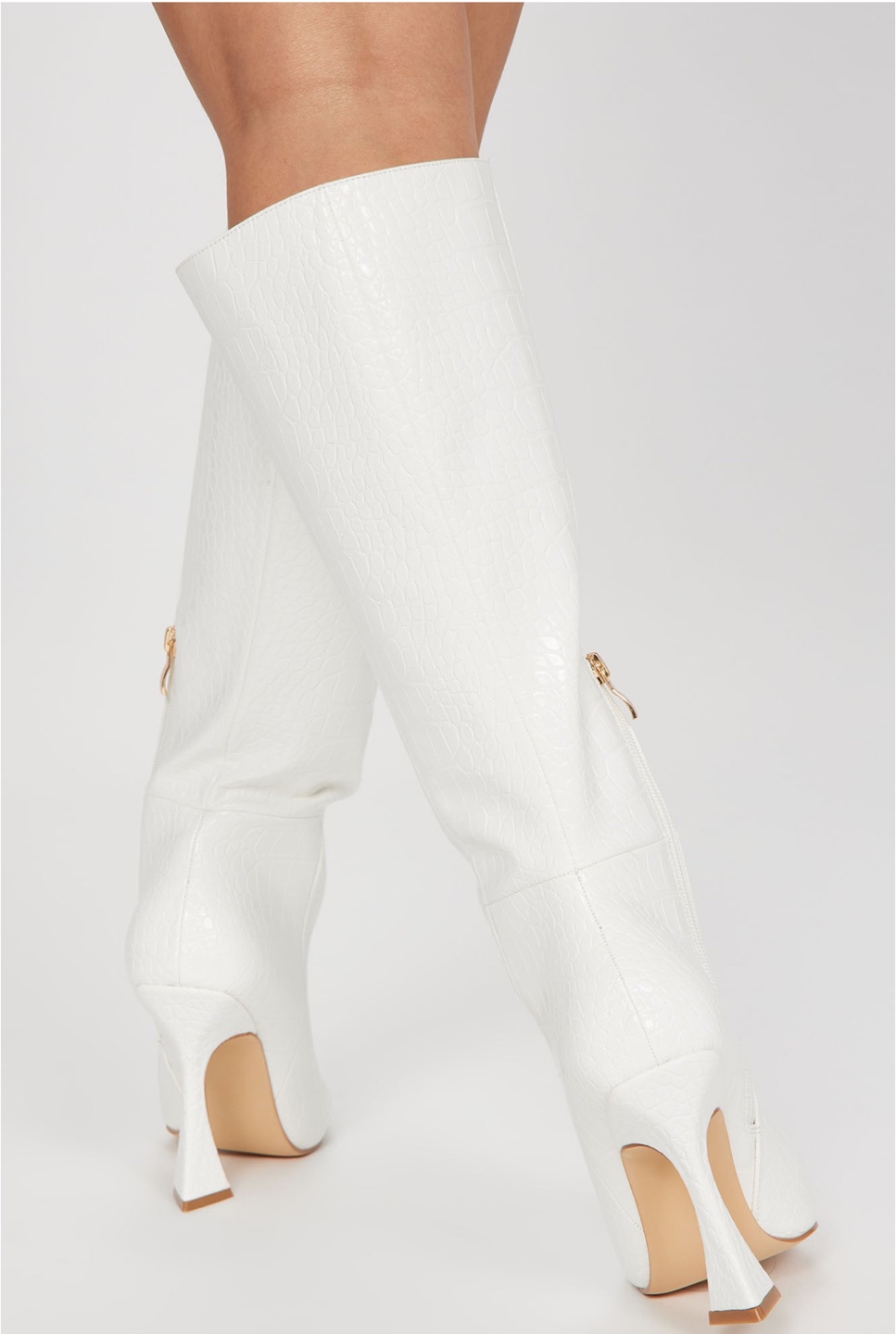 Miss The Moment Knee High Heeled Boots - Cream - photo 4