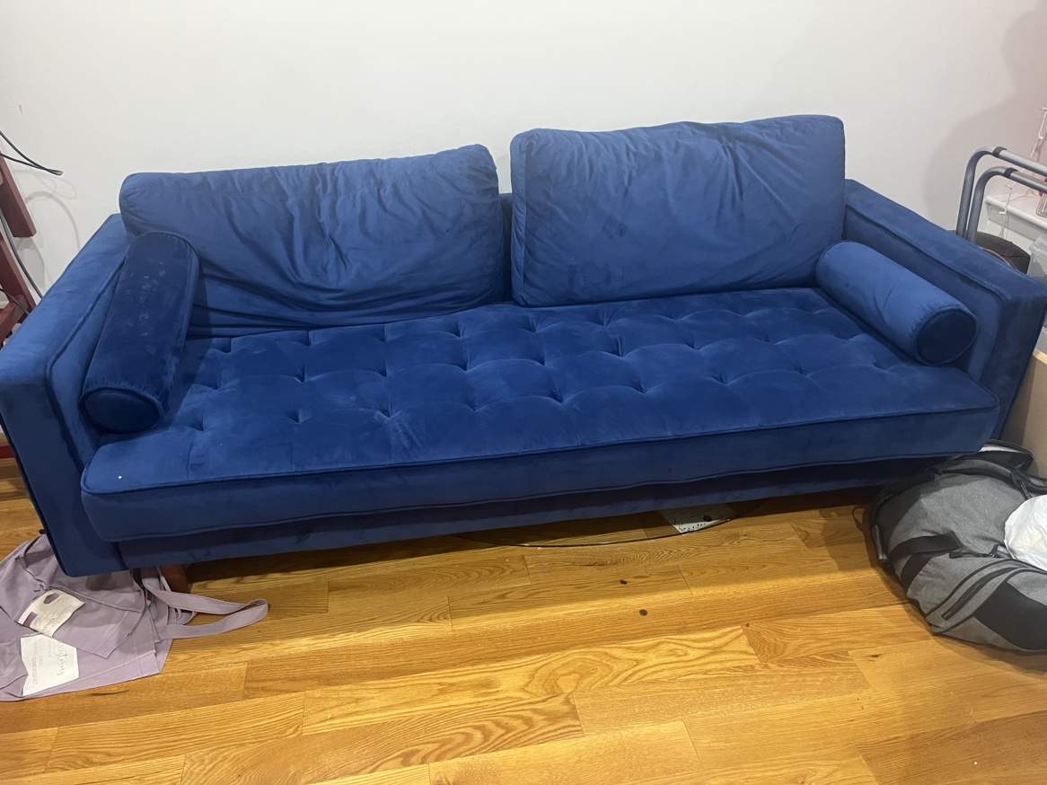 blue velvet couch