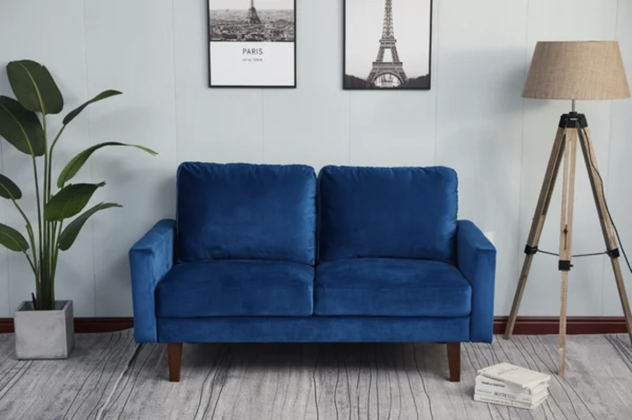 Blue velvet couch