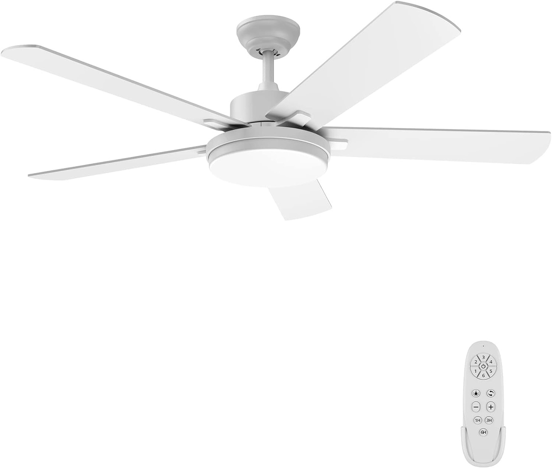 52” ceiling fan, with 5 dual-sided blades, light & remote
