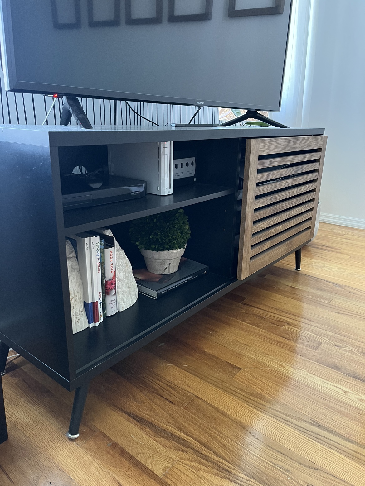 TV Stand - Black W/Wood Door Accent