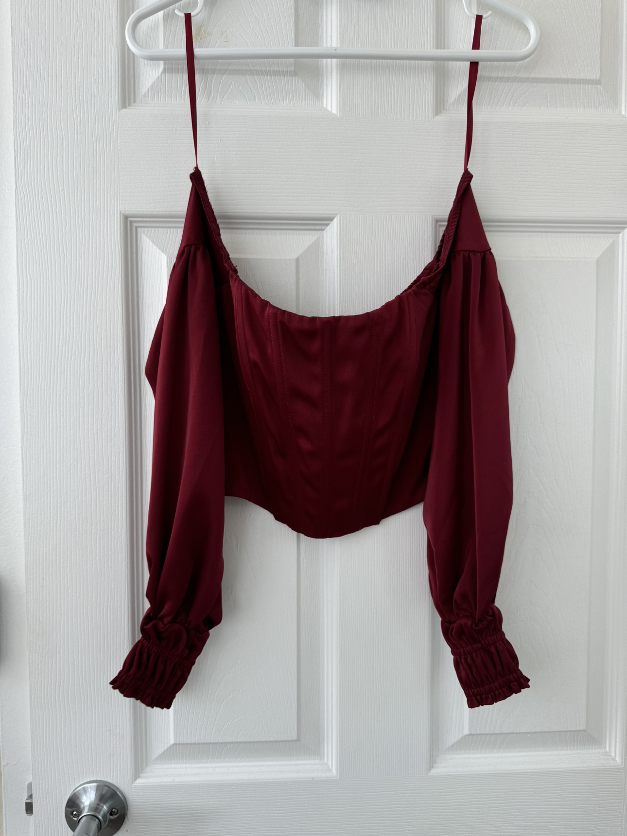 off the shoulder long sleeve corset top thumbnail