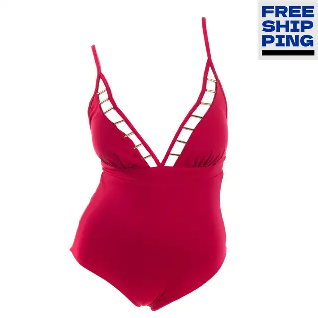 One piece swimsuit metal details cut-out (sz 2, padded)