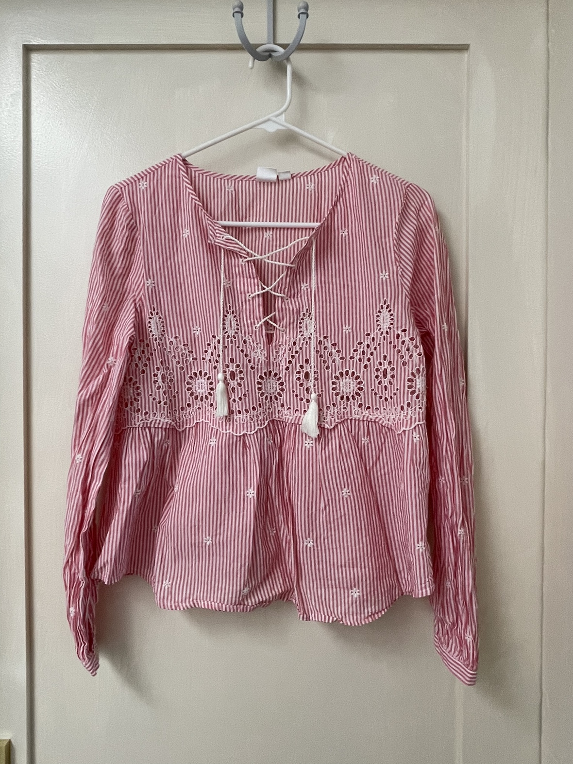 Gap pink striped eyelet blouse