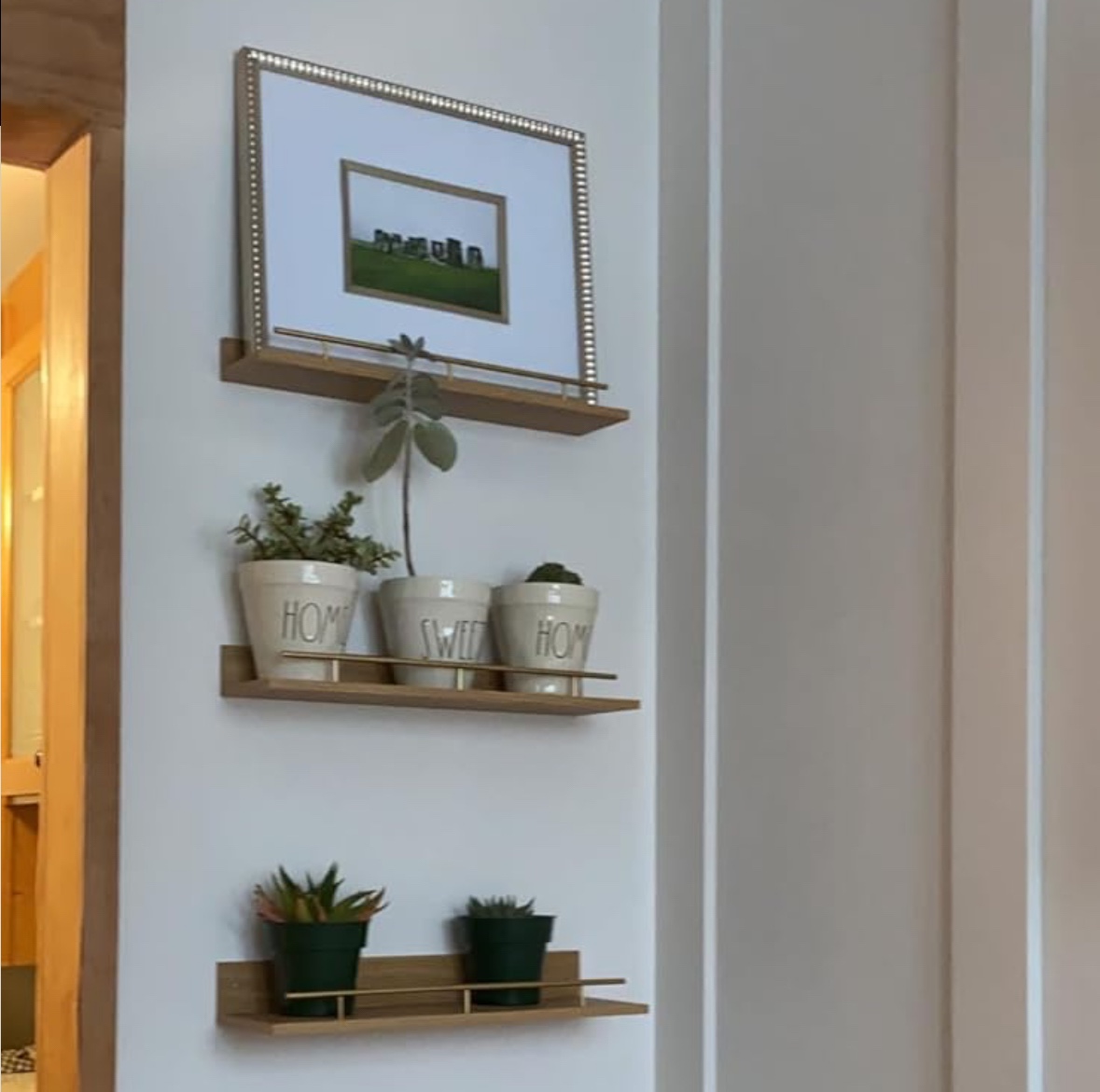 3 PCS Wall Shelves with Gold Metal Guardrail - photo 3
