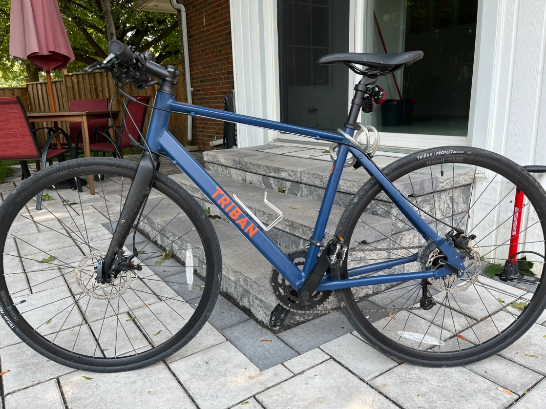 Blue Triban Rc120 Flat Bar Road Bike RC 120 FB In Blue Karrot