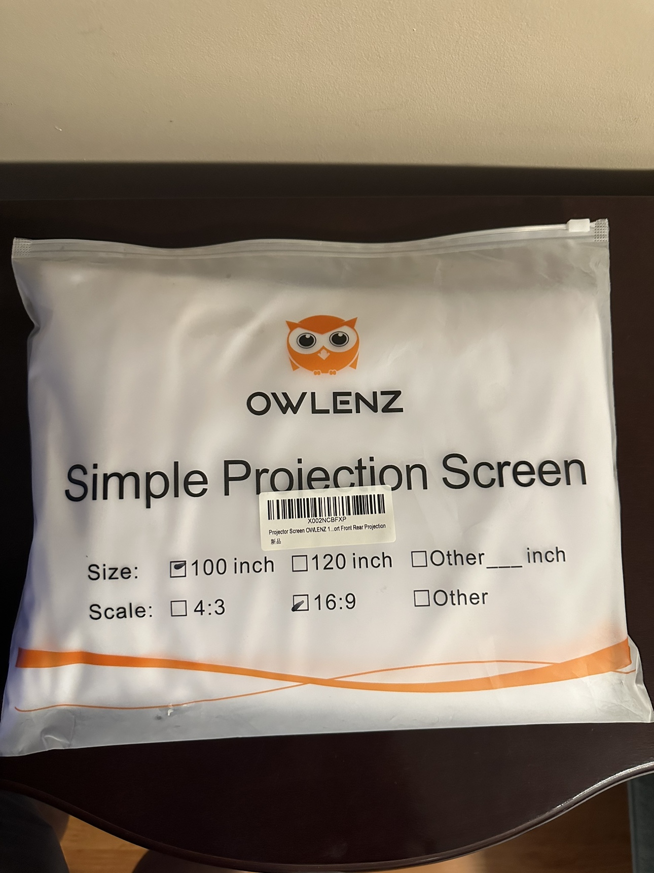 New 100” projector screen