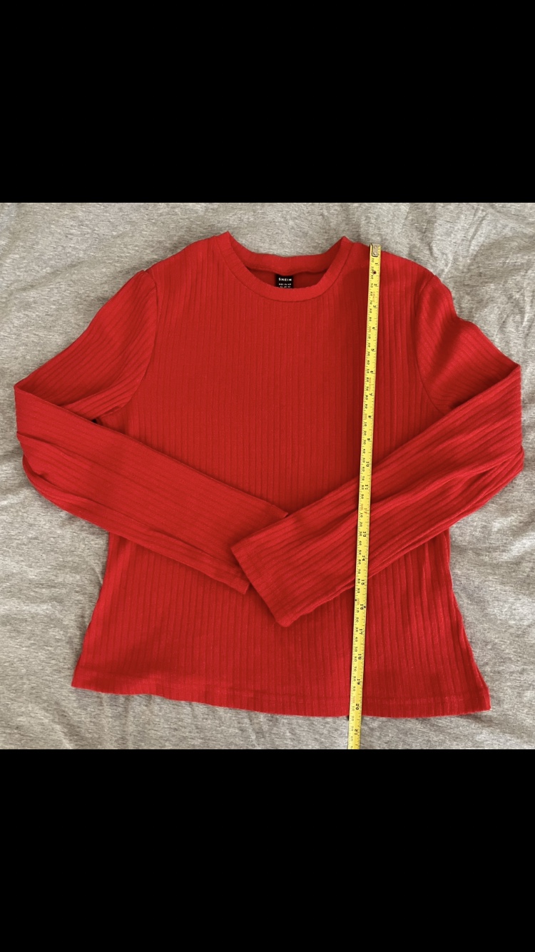Women’s Red Ribbed Long Sleeved Shein Shirt Size XL 👚🍒❤️🩷🍓 image indicator(2)