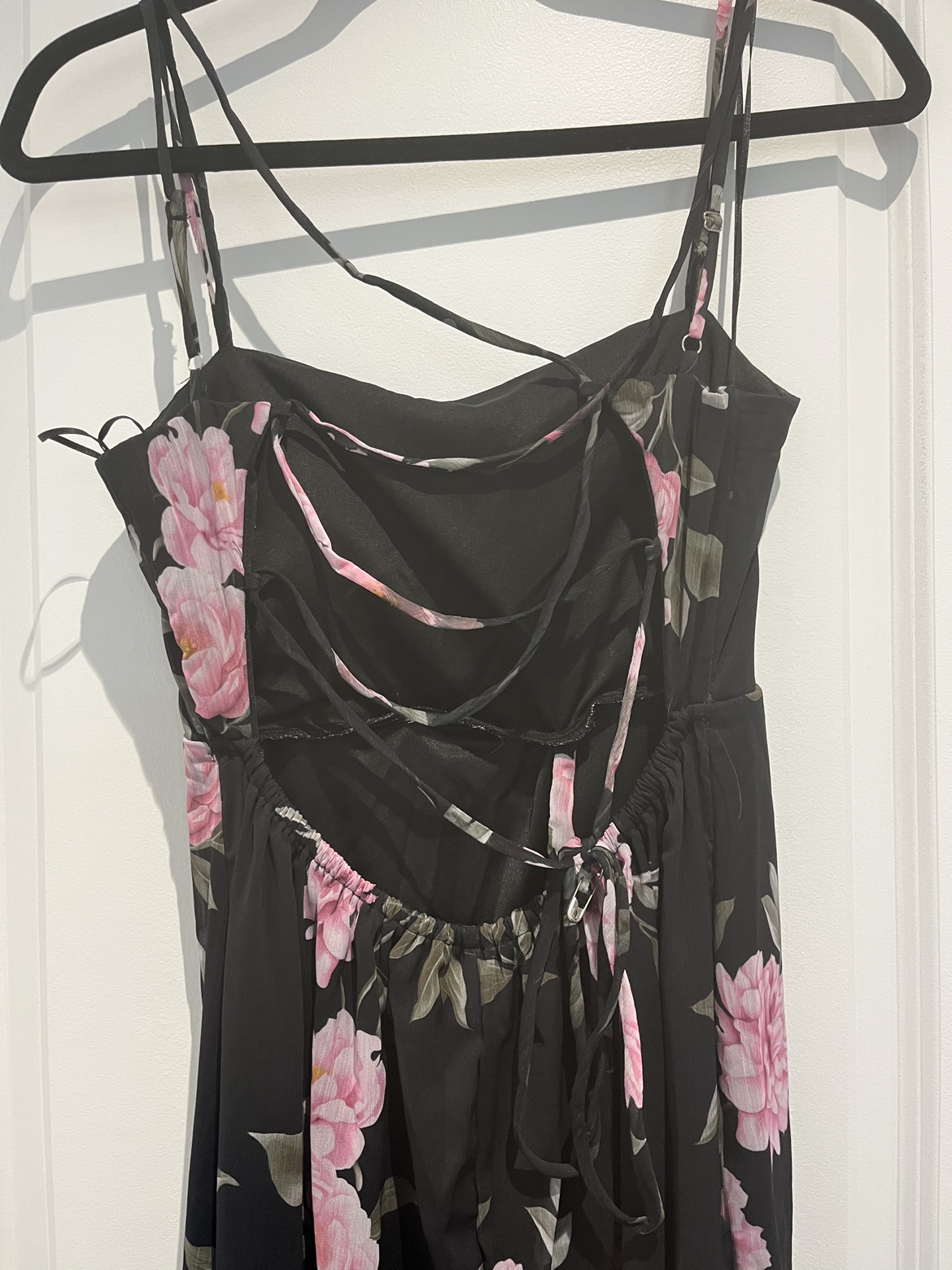 Cute Black Floral High Low Dress with Tie back image indicator(2)