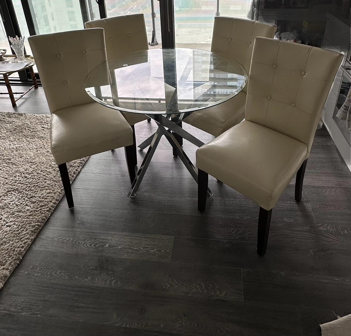4 off white leather dining chairs - photo 2