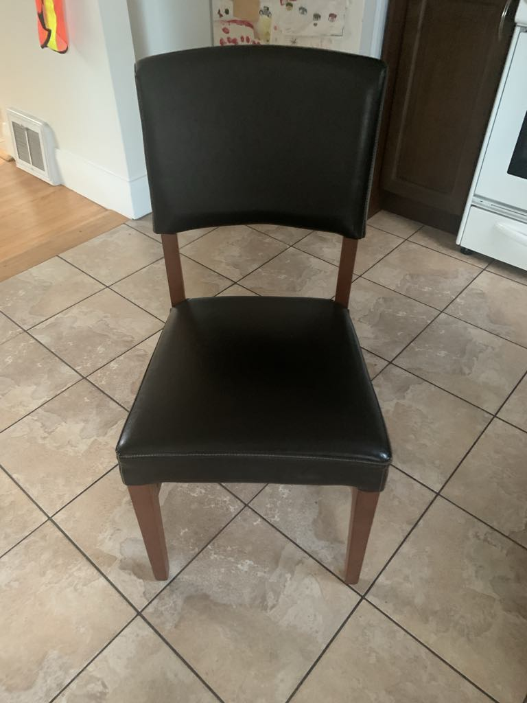 4 Black leather dining room chairs