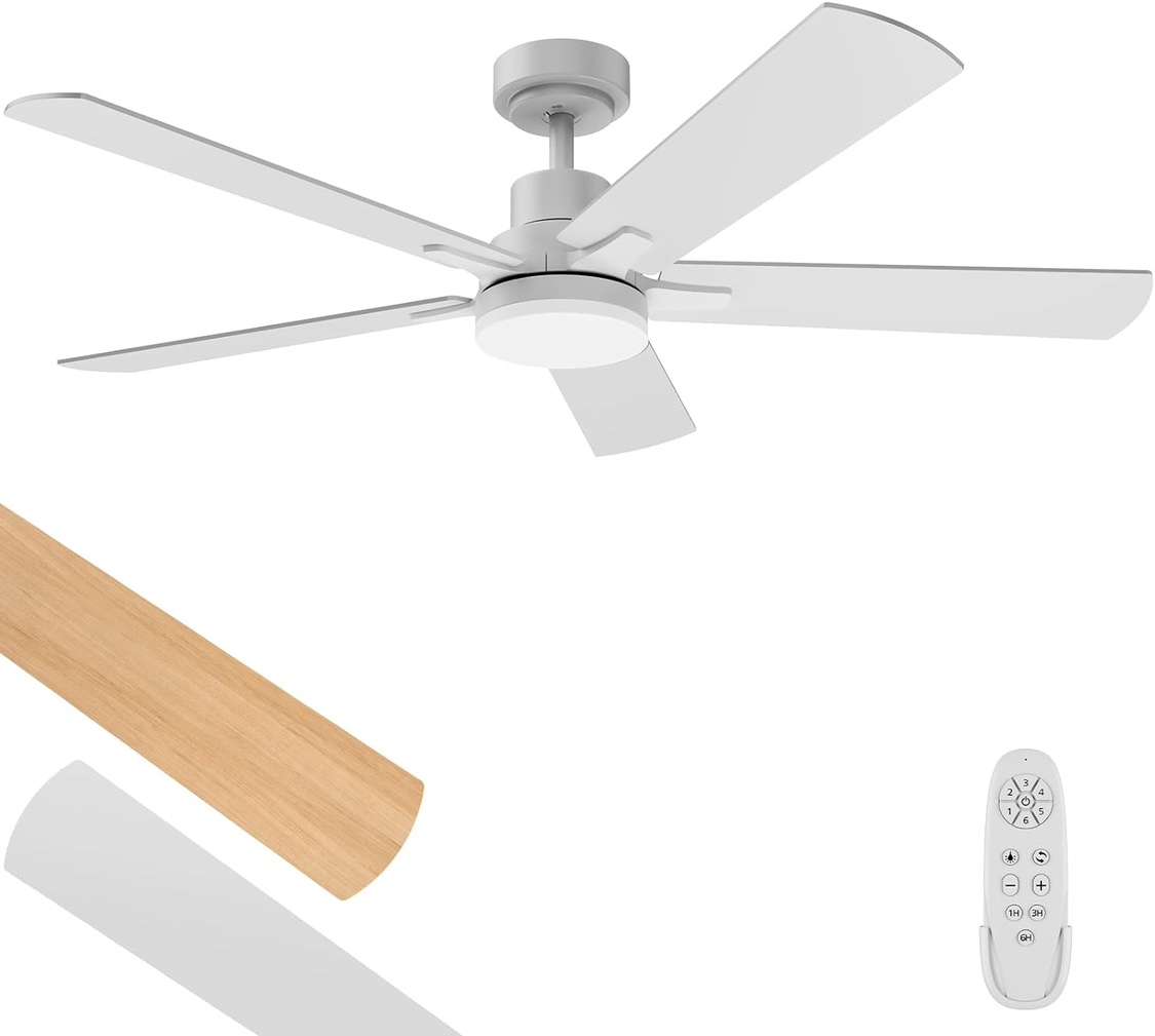 52” Five Blade, Six Speed Ceiling Fan W\ LED Light & Remote