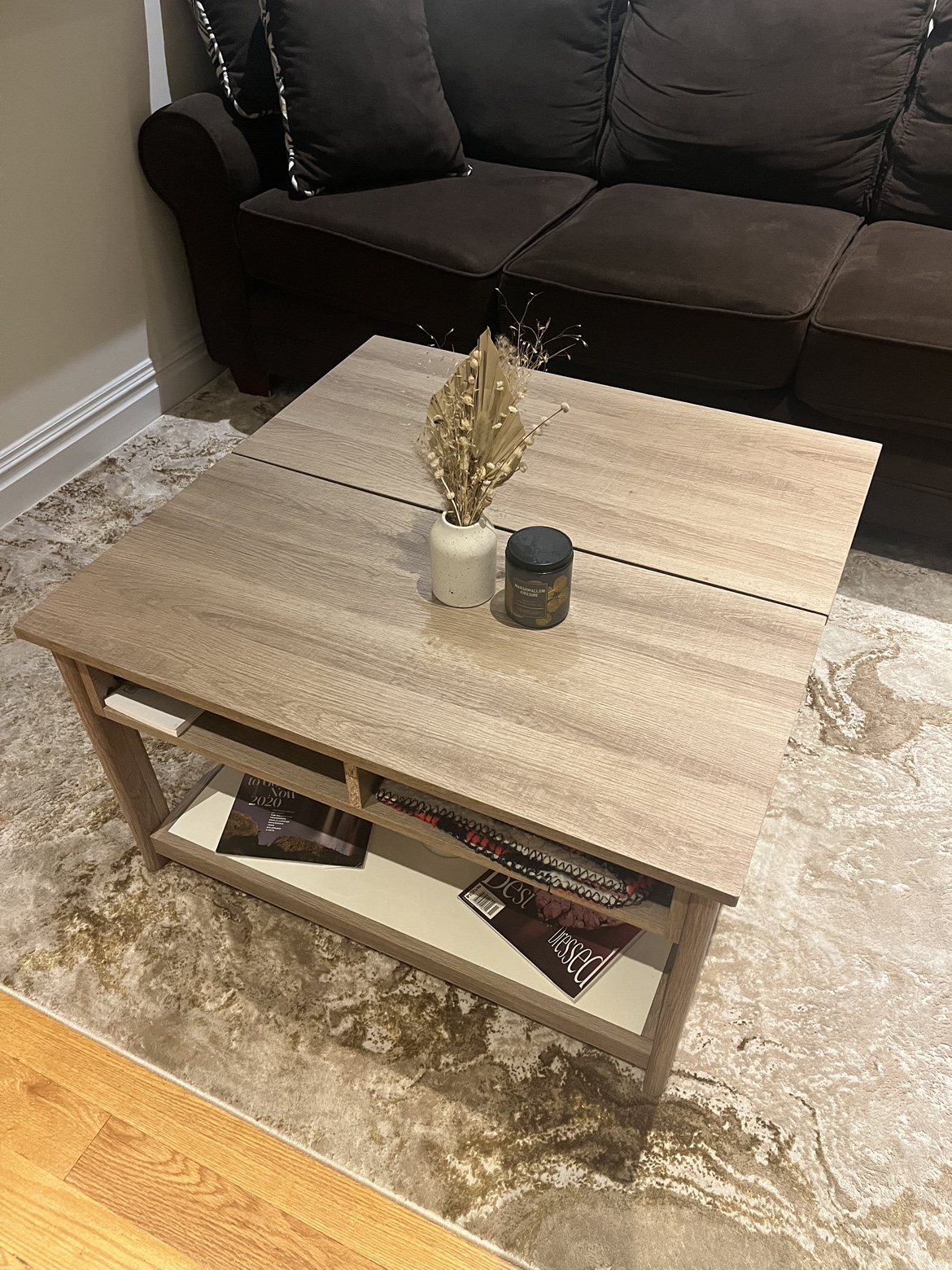 PICKUP TODAY: Light brown lift-top table