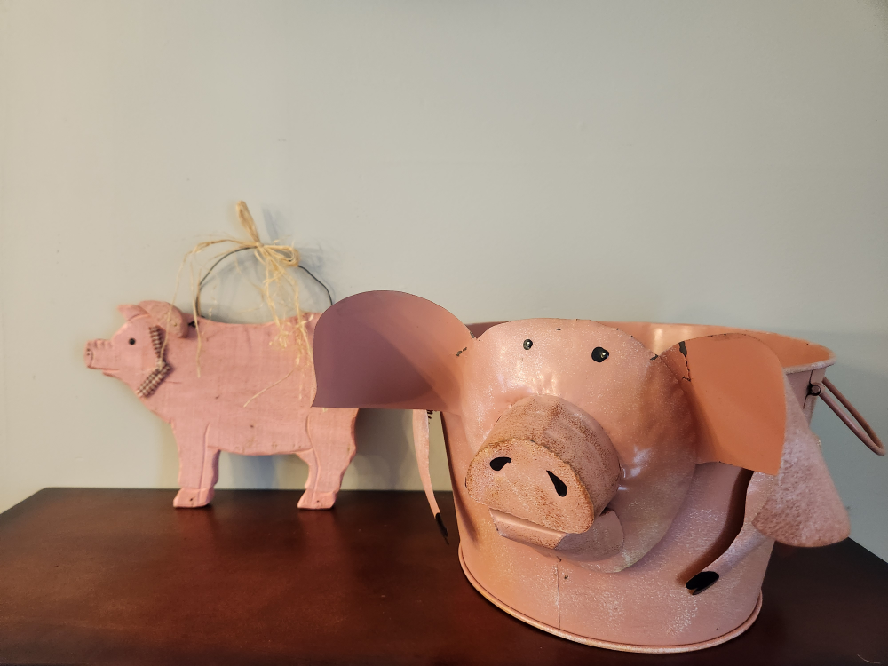 Pig planter and wood wall hanger
