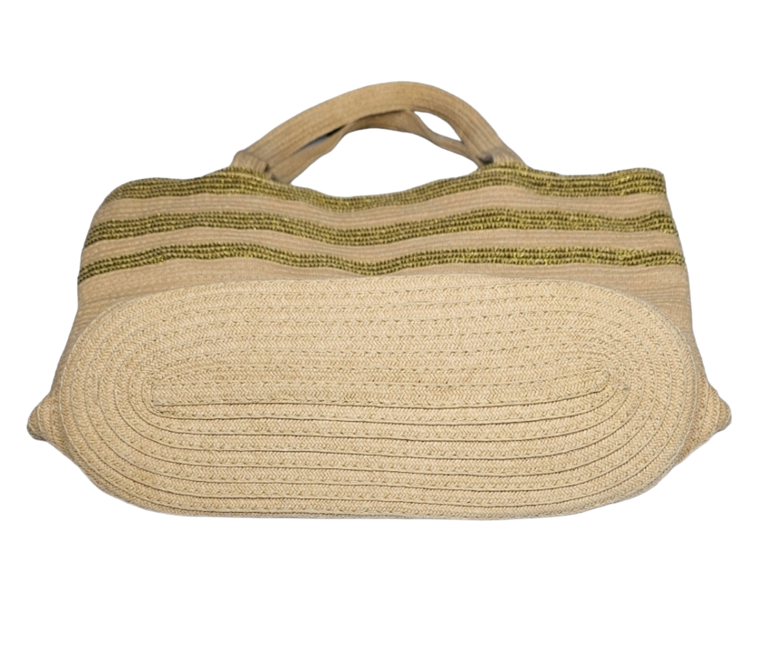 Paper Straw Tote Bag with Gold Stripes image indicator(2)